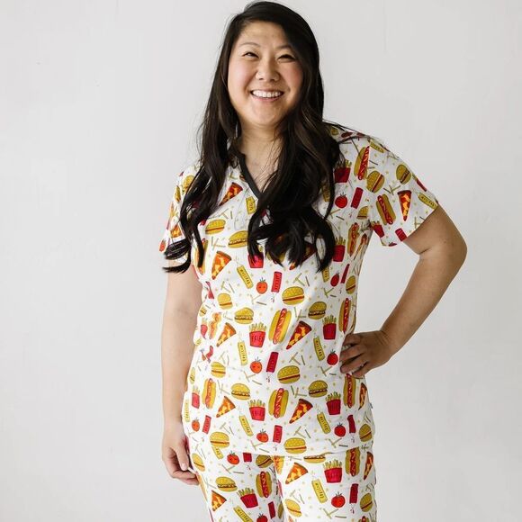 Little Sleepies Fast Foodie Print Bamboo Viscose Short Sleeve Pajama Top Small - Picture 1 of 5
